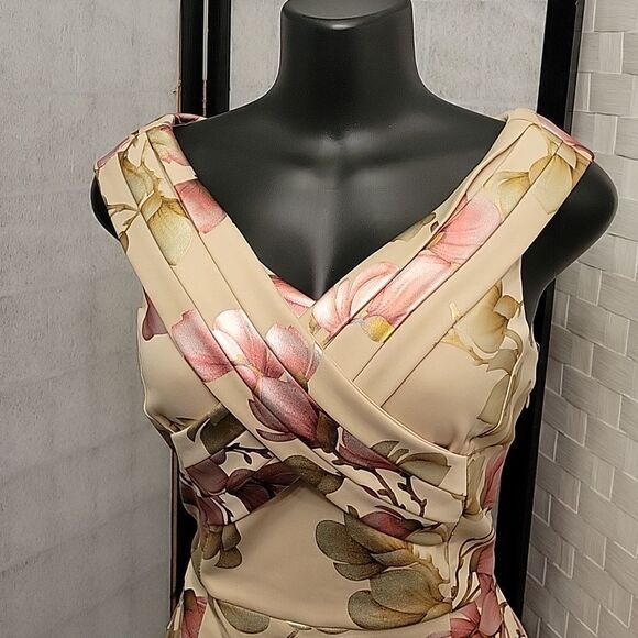 BRAND NEW ALEXA B NITES SLEEVELESS CRISSCROSS V-NECK DESIGN FLORAL SHEATH DRESS - Picture 10 of 12